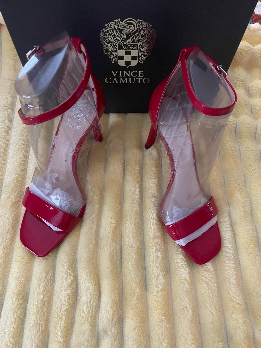 NIB Vince Camuto Red Patent Open-Toe Ankle-Strap Stilettos size 8